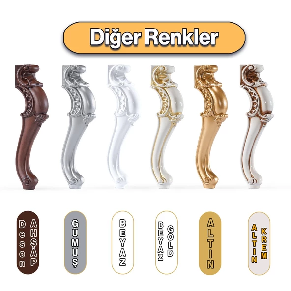 Gümüş Gri Renk 4 Adet Valenta Plastik Sehpa Ayağı 47 cm Mobilya Zigon Çay Orta Sehpası Ayak Ayaklar - 6