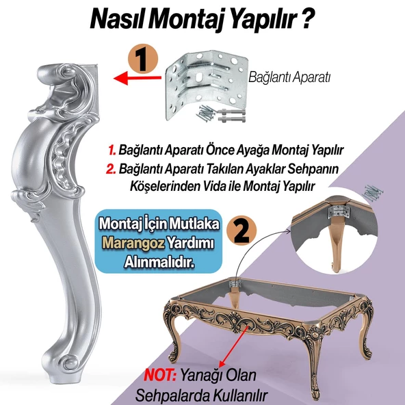 Gümüş Gri Renk 4 Adet Valenta Plastik Sehpa Ayağı 47 cm Mobilya Zigon Çay Orta Sehpası Ayak Ayaklar - 4