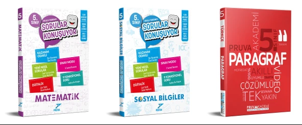 Pruva Akademi 2025 5. Sınıf Matematik + Sosyal Bilgiler + Paragraf Sorular Konuşuyor Seti 3 Kitap Güncel Müfredat