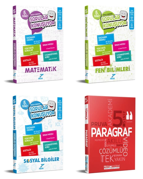 Pruva Akademi 2025 5. Sınıf Matematik + Fen Bilgisi + Sosyal + Paragraf Soru Seti 4 Kitap Güncel Müfredat
