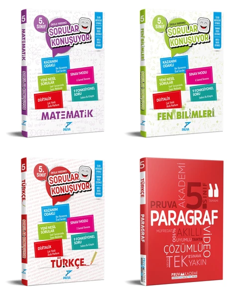 Pruva Akademi 2025 5. Sınıf Matematik + Fen Bilgisi + Türkçe + Paragraf Soru Seti 4 Kitap Güncel Müfredat