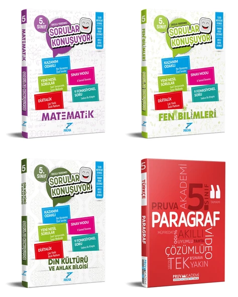 Pruva Akademi 2025 5. Sınıf Matematik + Fen Bilgisi + Din Kültürü + Paragraf Soru Seti 4 Kitap Güncel Müfredat
