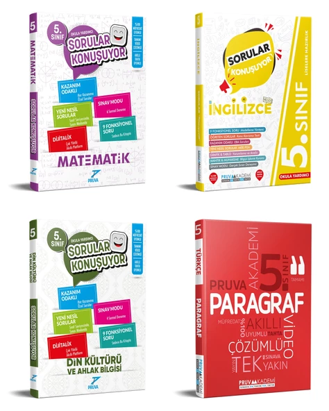 Pruva Akademi 2025 5. Sınıf Matematik + İngilizce + Din Kültürü + Paragraf Soru Seti 4 Kitap Güncel Müfredat