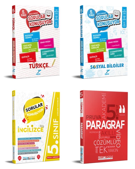Pruva Akademi 2025 5. Sınıf Türkçe + Sosyal Bilgiler + İngilizce + Paragraf Soru Seti 4 Kitap Güncel Müfredat