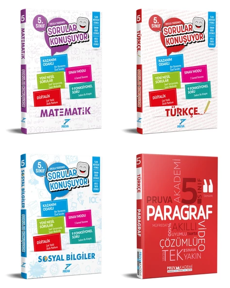 Pruva Akademi 2025 5. Sınıf Matematik + Türkçe + Sosyal + Paragraf Soru Seti 4 Kitap Güncel Müfredat