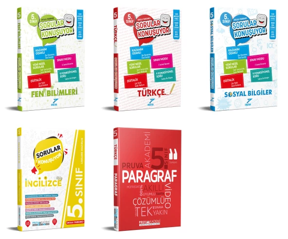 Pruva Akademi 2025 5. Sınıf Fen Bilimleri + Türkçe + Sosyal + İngilizce + Paragraf Soru Seti 5 Kitap Güncel Müfredat
