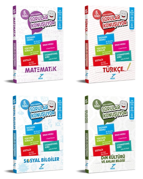 Pruva Akademi 2025 5. Sınıf Matematik + Türkçe + Sosyal + Din Kültürü Soru Seti 4 Kitap Güncel Müfredat