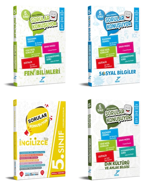 Pruva Akademi 2025 5. Sınıf Fen Bilimleri + Sosyal + İngilizce + Din Kültürü Soru Seti 4 Kitap Güncel Müfredat