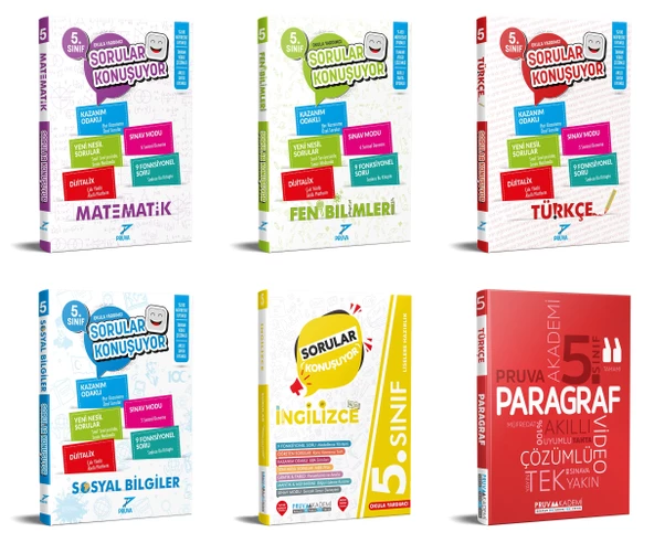 Pruva Akademi 2025 5. Sınıf Matematik + Fen Bilgisi + Türkçe + Sosyal Bilgiler + İngilizce + Paragraf Soru Seti 6 Kitap Güncel Müfredat