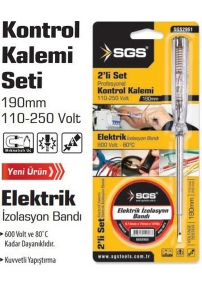 Profosyonel Kontrol Kalemi + Elektrik Bandı Sgs 2'li Set