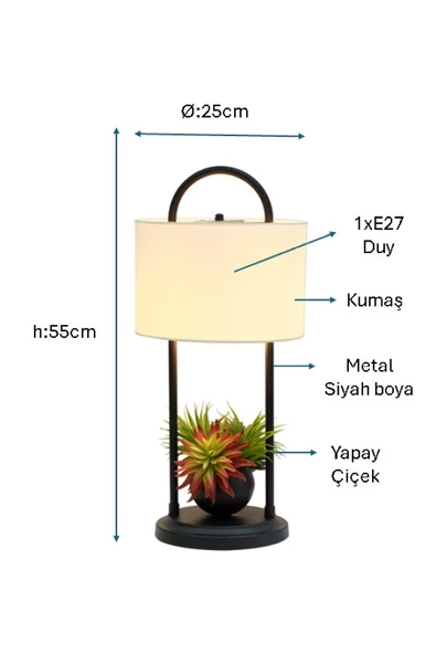 Siyah Boyalı Masa Lambası PLC-1211-M-BSY - 2