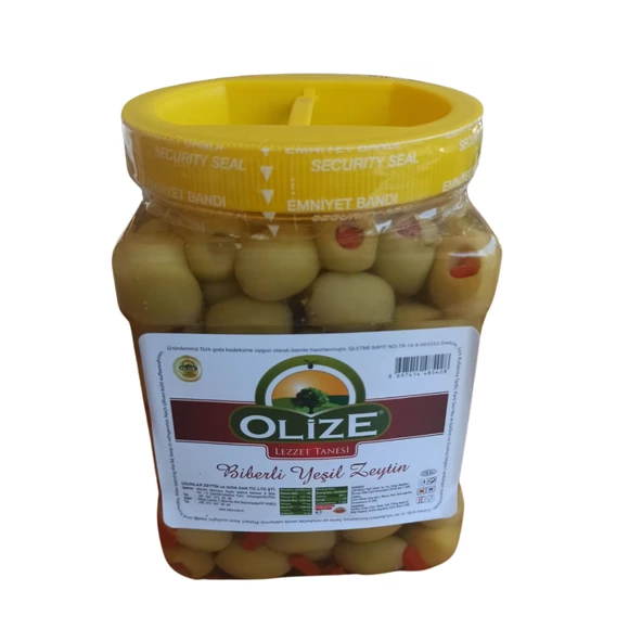 OLİZE LEZZET TANESİ BİBERLİ YEŞİL ZEYTİN 1KG KUTU