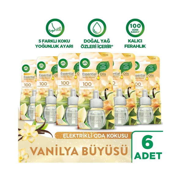 Air Wick Air Wick Elektrikli Oda Kokusu Yedek Şişe Vanilya Büyüsü - Esansiyel Yağlar Içerir x 6 Adet