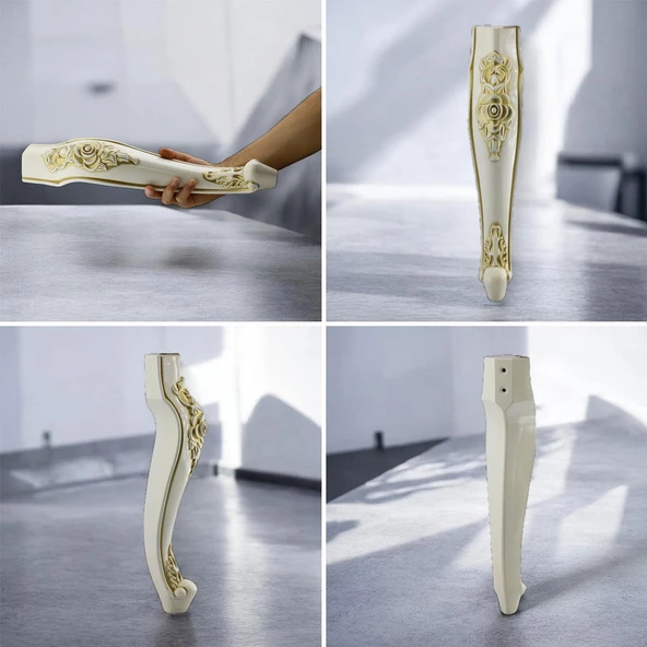 Rosa Plastik Sehpa Ayağı 40 cm Krem Altın Renk Orta Ayak Zigon Sehpa Mobilya Masa Ayakları Gold - 8