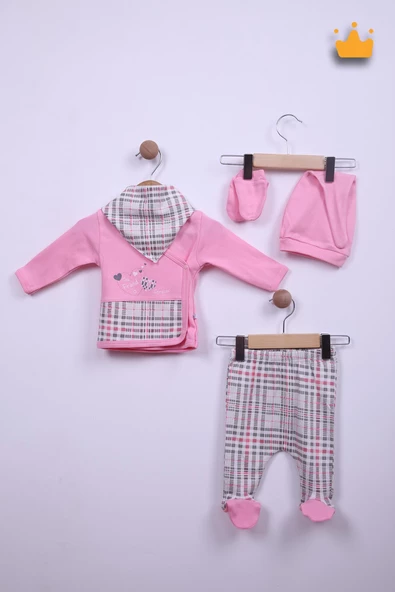 Babyhola %100 Pamuk Bebek Yenidoğan Kareli Zıbın Takım 5'li Set 0-3 Ay Hastane Çıkışı 24120