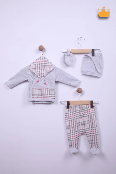 Babyhola %100 Pamuk Bebek Yenidoğan Kareli Zıbın Takım 5'li Set 0-3 Ay Hastane Çıkışı 24120 - 9