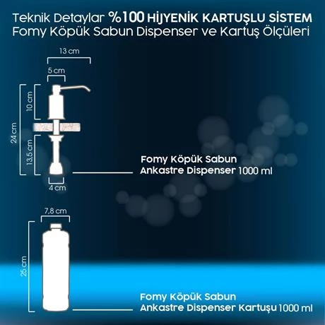 FOMY Köpük Sabun Ankastre Krom Dispenser 1000 ml - 3