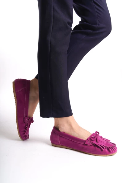 PS-100 Fuşya Süet Püsküllü Günlük Kadın Babet ürün görseli