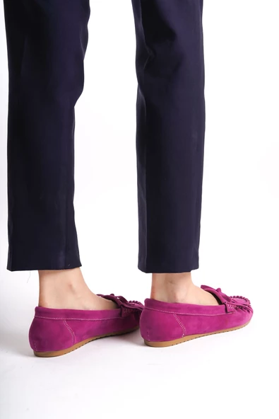 PS-100 Fuşya Süet Püsküllü Günlük Kadın Babet - Resim 3