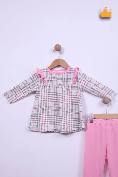 Babyhola %100 Pamuk Kareli Fırfır Detaylı 2'li Takım 24124 - 9