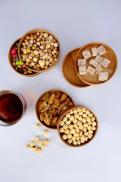 Digithome 6'lı Kayın Ahşap Çerezlik ve Kase Sunum Seti 11 Cm Yuvarlak - 3