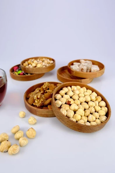 Digithome 6'lı Kayın Ahşap Çerezlik ve Kase Sunum Seti 11 Cm Yuvarlak - 2