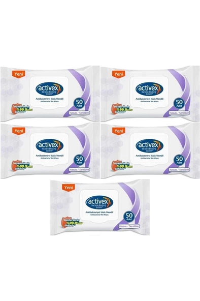 Activex Islak Havlu Mendil Hassas 50 Yaprak 5 Li Set (250 Yaprak) Plastik Kapaklı