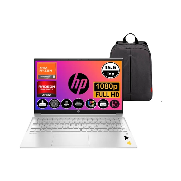 Hp Laptop 15-EH3011NT Amd Ryzen 5 7530U 8 GB 512GB SSD 15.6" Fhd Işıklı Klavye B&o W11P 7P6A9EA + Snertech Çanta