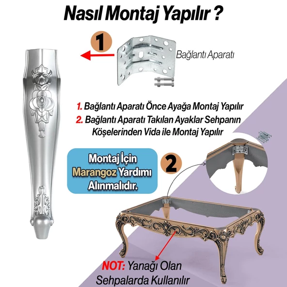 Rosa Plastik Sehpa Ayağı 40 cm Gümüş Renk Orta Ayak Zigon Sehpa Mobilya Masa Ayakları 1 Adet Gri - 5