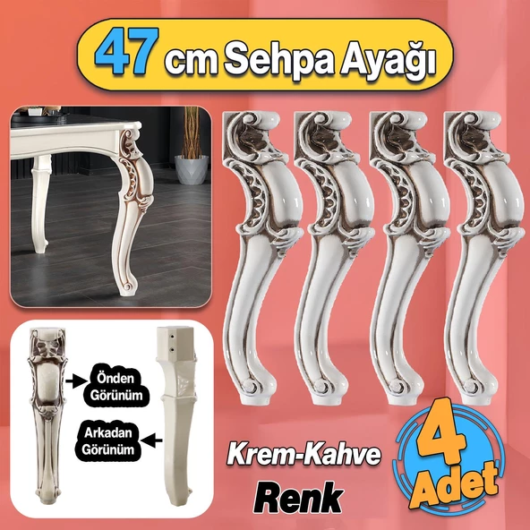 Krem Kahve 4 Adet Valenta Plastik Sehpa Ayağı 47 cm Mobilya Zigon Çay Orta Sehpası Ayak Ayakları