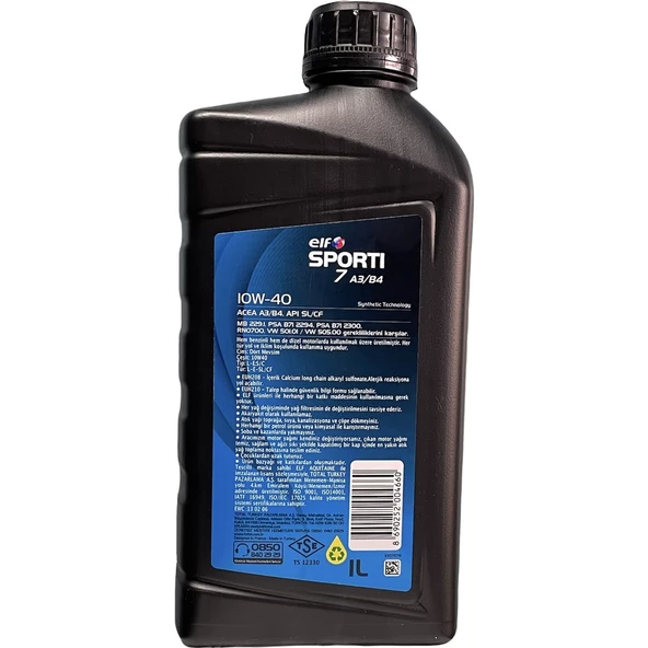 Elf Sporti 7 10W-40 Acea A3/B4 Motor Yağı 1 Litre - Resim 2