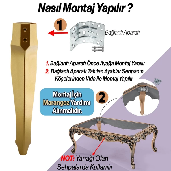 Rosa Plastik Sehpa Ayağı 40 cm Gold Altın Renk Orta Ayak Zigon Sehpa Mobilya Masa Ayakları Altın - 5