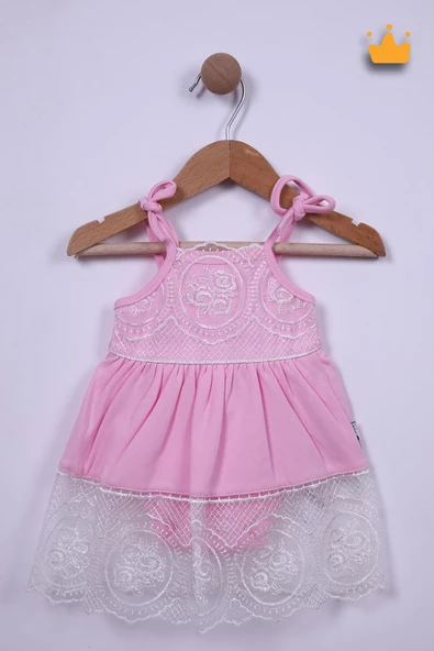 Babyhola 3-12 Ay %100 Pamuk Güpürlü İp Askılı Elbise Badi Body 3019 - 6