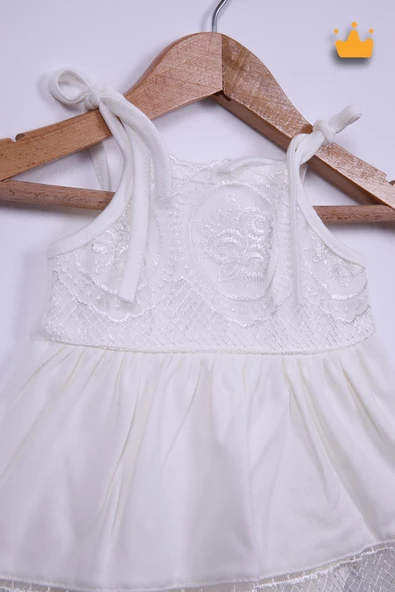 Babyhola 3-12 Ay %100 Pamuk Güpürlü İp Askılı Elbise Badi Body 3019 - 12