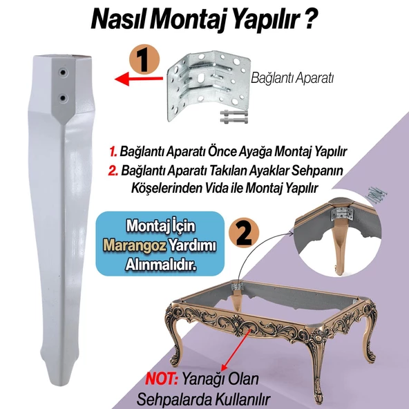 Rosa 4 Adet Plastik Sehpa Ayağı 40 cm Beyaz Renk Orta Ayak Zigon Sehpa Mobilya Masa Ayakları Beyaz - Resim 5