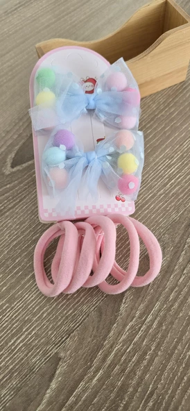 Ponponlu Kız Çocuk Toka Set 7li - 3