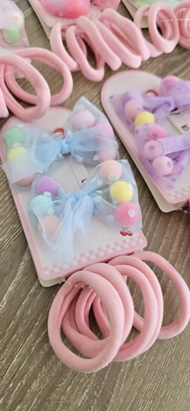 Ponponlu Kız Çocuk Toka Set 7li - 4