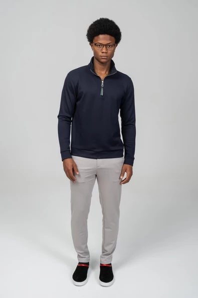 Erkek Regular Fit Teknolojik Kumaş İpeksi Pamuk Yarım Fermuarlı Sweatshirts - 10