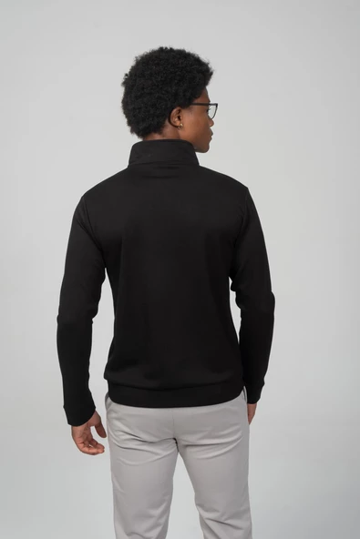 Erkek Regular Fit Teknolojik Kumaş İpeksi Pamuk Yarım Fermuarlı Sweatshirts - 4