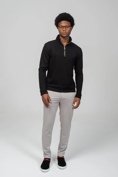 Erkek Regular Fit Teknolojik Kumaş İpeksi Pamuk Yarım Fermuarlı Sweatshirts - 5