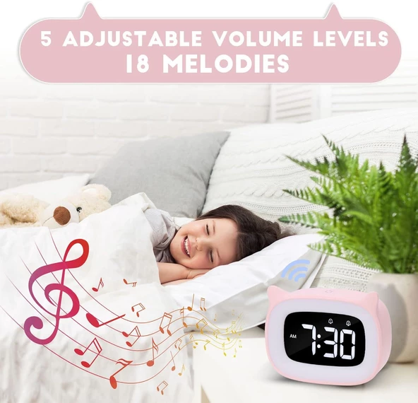 Valkyrie Çok Şirin Kedi Masaüstü Saat Şarjlı LED Işıklı Sevimli Saat Pembe - 3