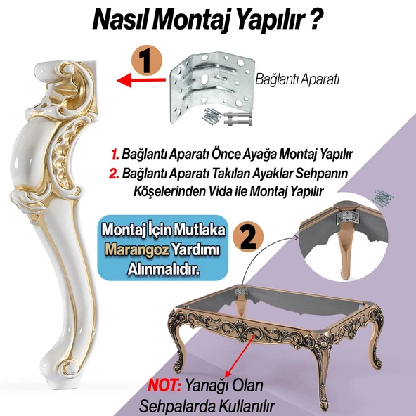 Plastik Krem Altın 4 Adet Valenta Sehpa Ayağı 47 cm Mobilya Zigon Çay Orta Sehpası Ayak Ayakları - 5