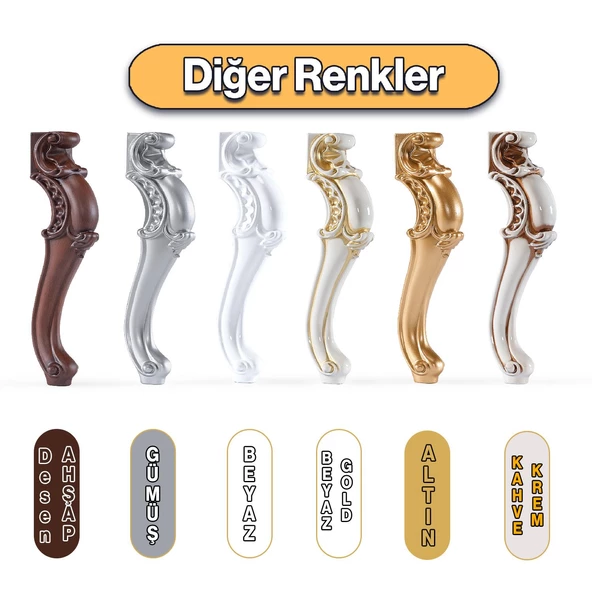 Plastik Krem Altın 4 Adet Valenta Sehpa Ayağı 47 cm Mobilya Zigon Çay Orta Sehpası Ayak Ayakları - 7