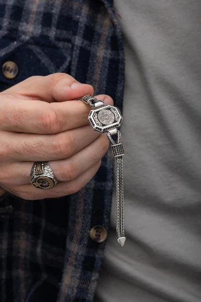 İnşirah Suresi Hat Yazılı 925 Gümüş Bileklik - 3