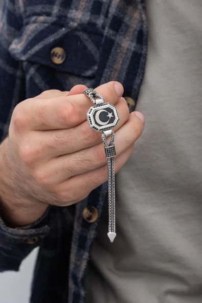 Ayyıldız Desenli 925 Gümüş Künye Bileklik - 2