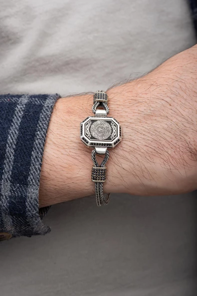 İnşirah Suresi Hat Yazılı 925 Gümüş Bileklik - 5