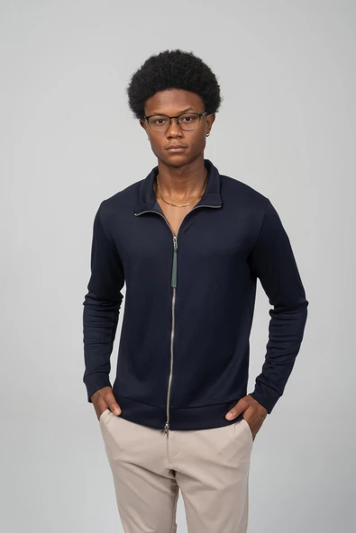 Erkek Teknolojik Kumaş İpeksi Pamuk Düz Önü Çift Fermuar Detaylı Hırka - 7