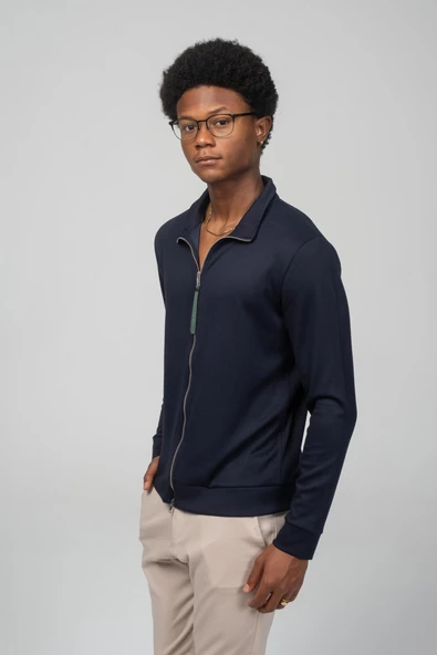 Erkek Teknolojik Kumaş İpeksi Pamuk Düz Önü Çift Fermuar Detaylı Hırka - 8