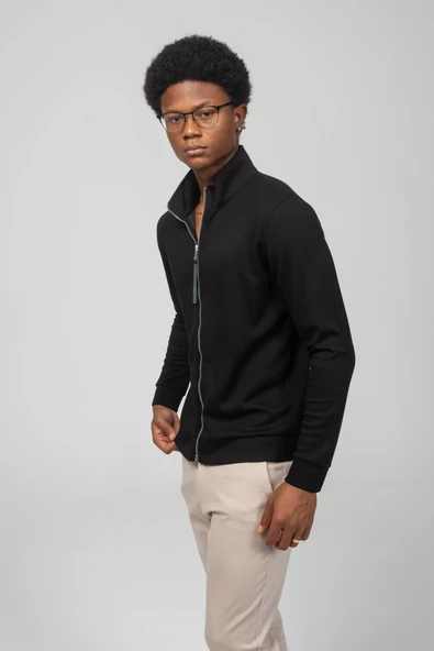 Erkek Teknolojik Kumaş İpeksi Pamuk Düz Önü Çift Fermuar Detaylı Hırka - 3