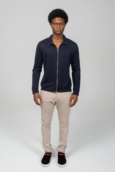 Erkek Teknolojik Kumaş İpeksi Pamuk Düz Önü Çift Fermuar Detaylı Hırka - 6